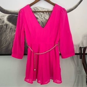 Boutique | hot pink v neck long sleeve romper